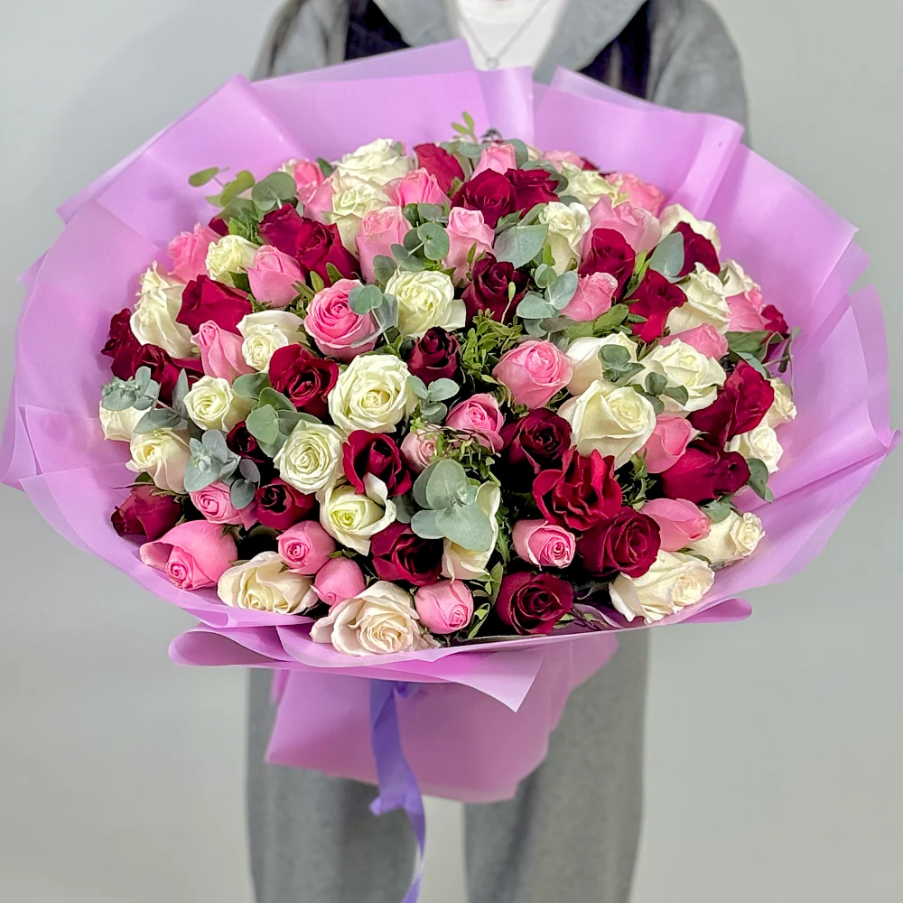 Букет из 101 розы красочный микс