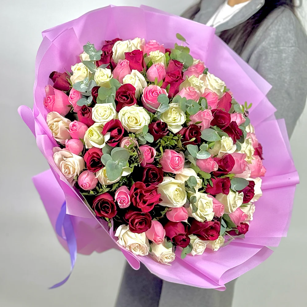 Букет из 101 розы красочный микс