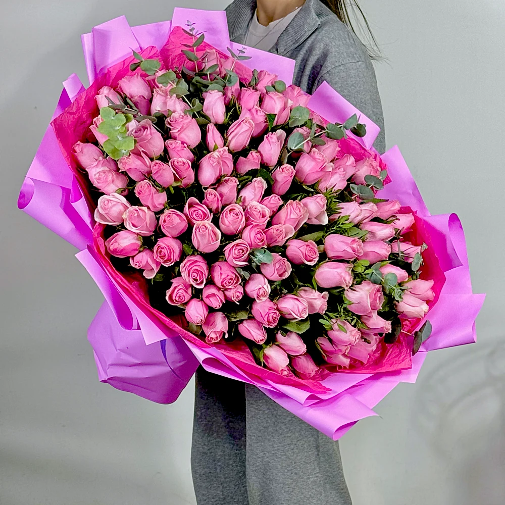 Букет из 101 розовой розы россия (50 см)