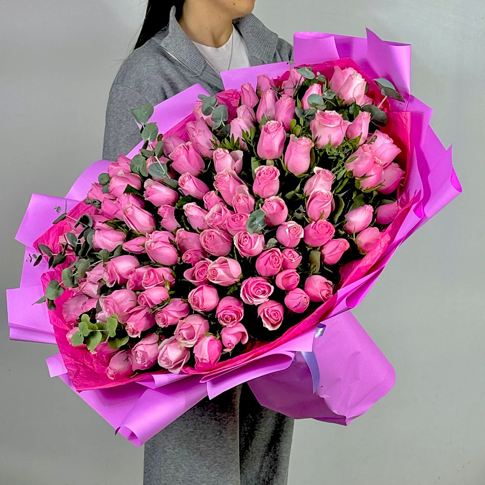 Букет из 101 розовой розы россия (50 см)