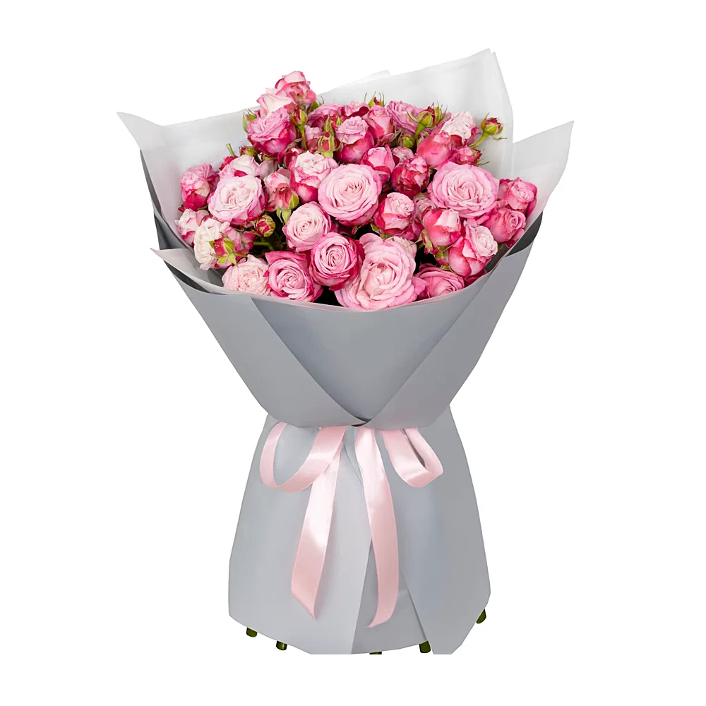 11 розовых пионовидных кустовых роз