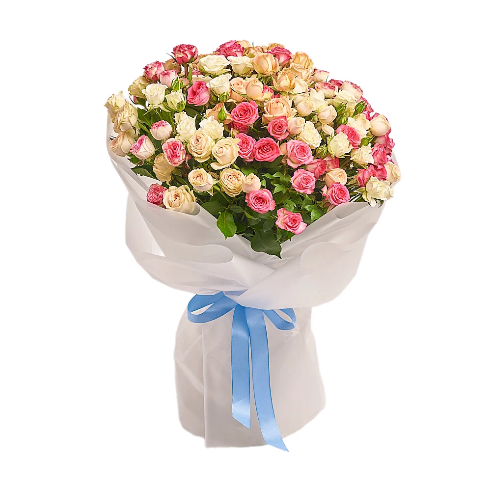 25 разноцветных кустовых роз