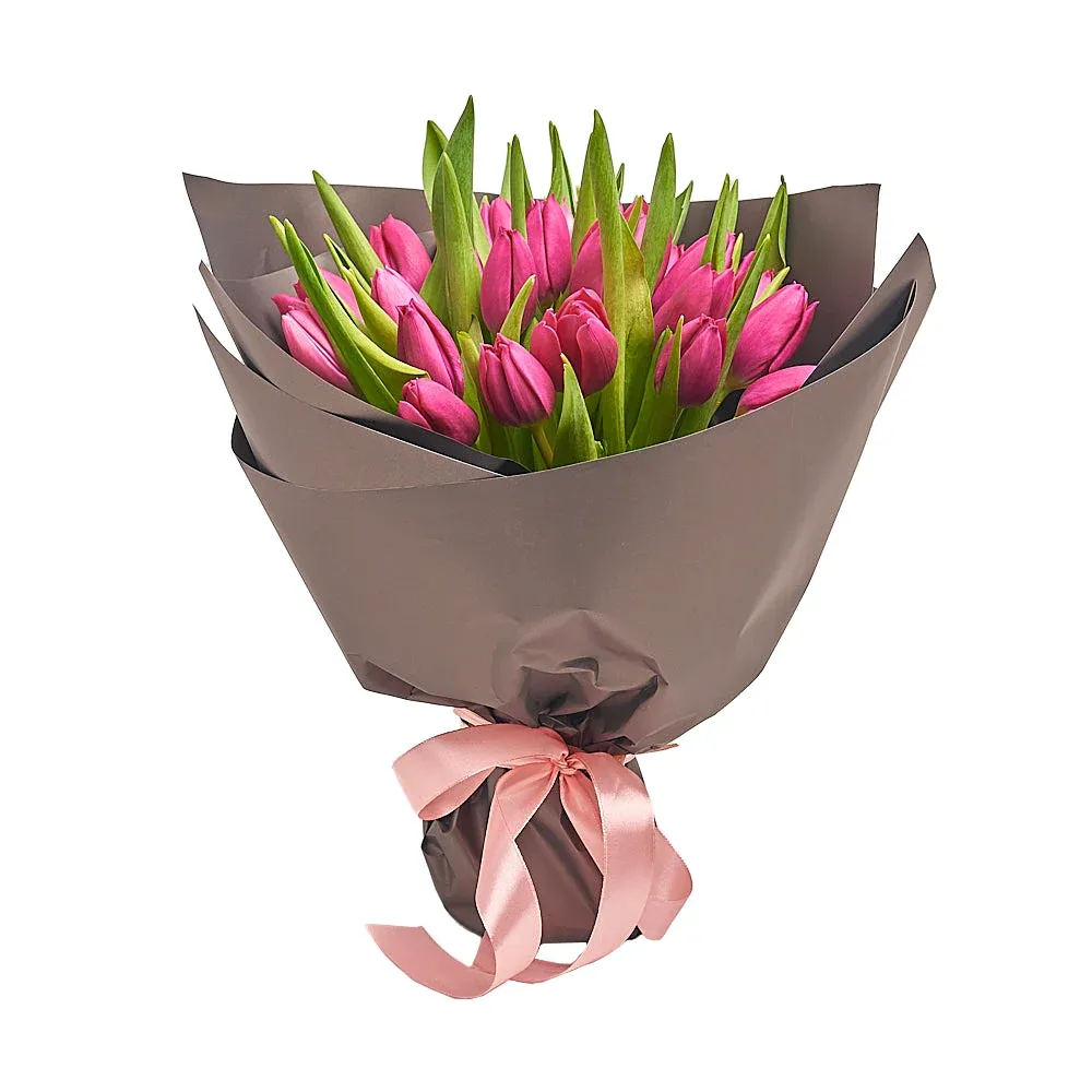 25 розовых тюльпанов