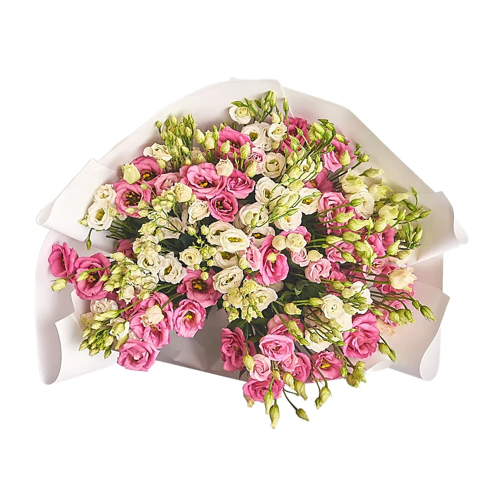 Букет из 25 белых и розовых лизиантусов