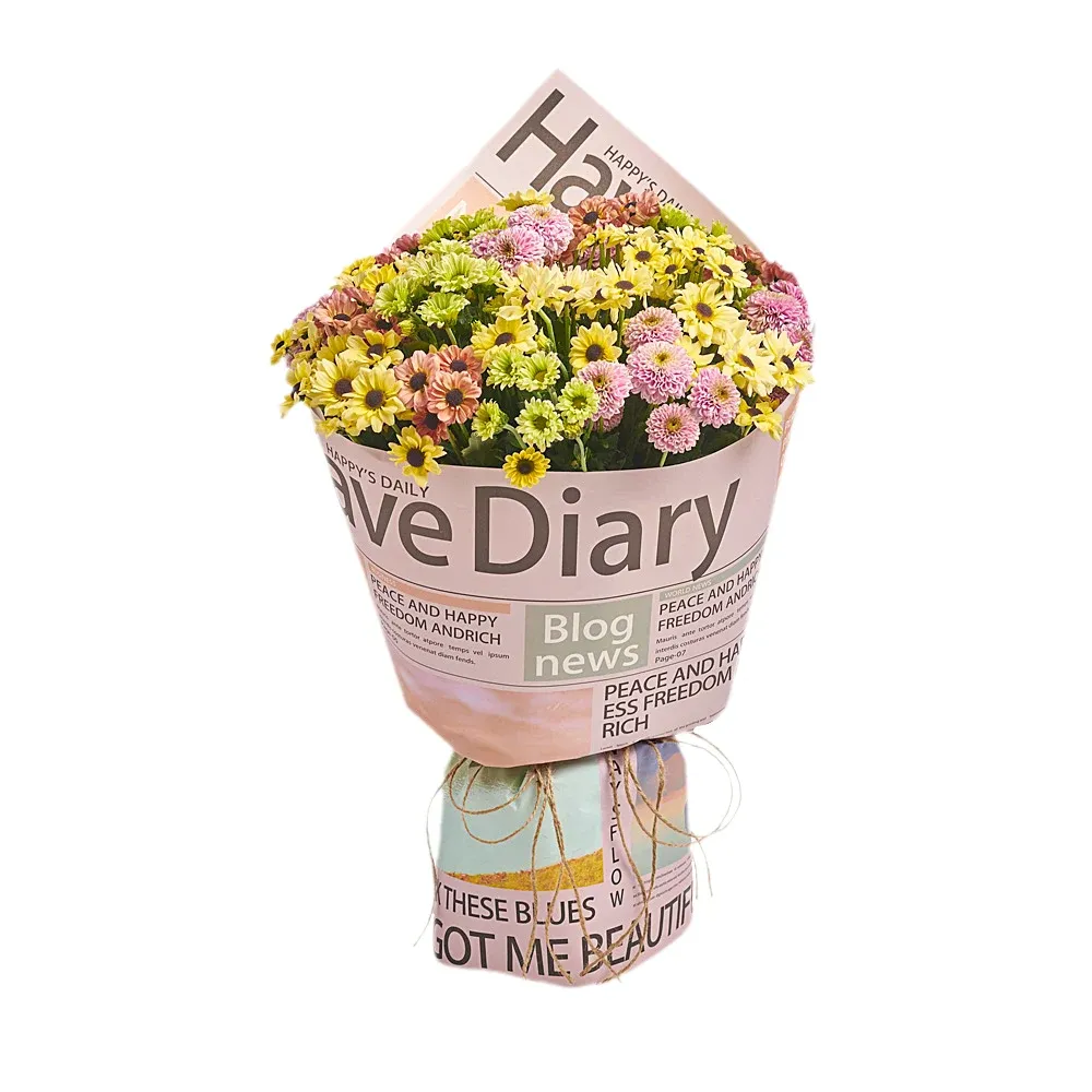 Букет из 25 разноцветных хризантем Сантини